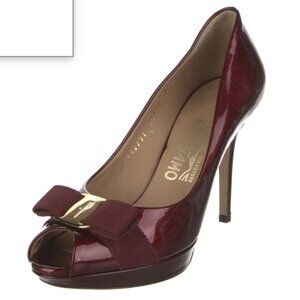 Salvatore Ferragamo Patent Leather Grosgrain Trim Pumps WITH BOX - Worn Twice